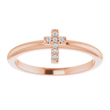 14K Gold Round Natural Diamond Accented Stackable Cross Ring - Rose Gold - view 8