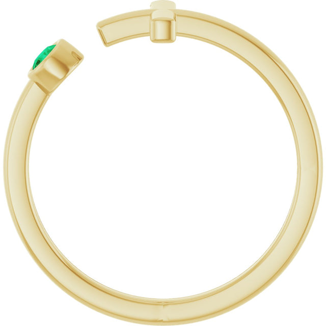 14K Gold Round Natural Emerald Negative Space Cross Ring - Yellow Gold - view 12