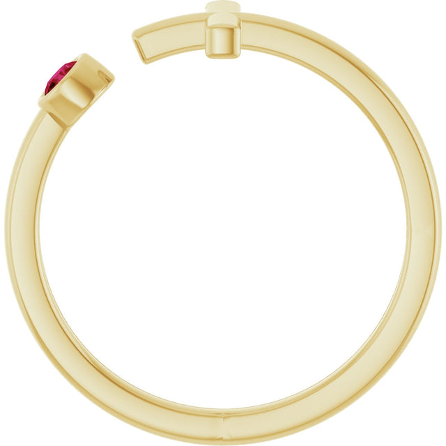 14K Gold Round Lab-Grown Ruby Negative Space Cross Ring - Yellow Gold - view 12