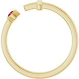 14K Gold Round Natural Ruby Negative Space Cross Ring - Yellow Gold - view 12