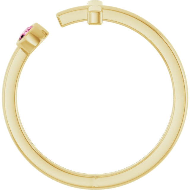 14K Gold Round Natural Pink Tourmaline Negative Space Cross Ring - Yellow Gold - view 12