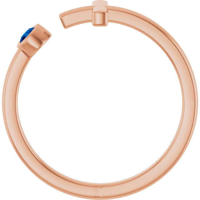 14K Gold Round Lab-Grown Blue Sapphire Negative Space Cross Ring - Rose Gold - view 12