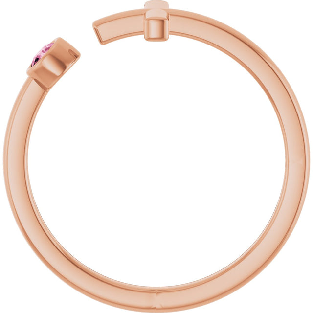 14K Gold Round Natural Pink Tourmaline Negative Space Cross Ring - Rose Gold - view 12