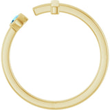 14K Gold Round Natural Aquamarine Negative Space Cross Ring - Yellow Gold - view 12