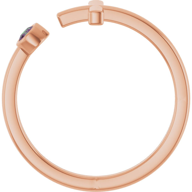 14K Gold Round Lab-Grown Alexandrite Negative Space Cross Ring - Rose Gold - view 12