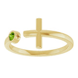 14K Gold Round Natural Peridot Negative Space Cross Ring - Yellow Gold - view 13