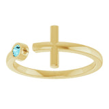 14K Gold Round Natural Blue Zircon Negative Space Cross Ring - Yellow Gold - view 13