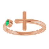 14K Gold Round Lab-Grown Emerald Negative Space Cross Ring - Rose Gold - view 13