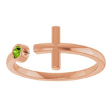 14K Gold Round Natural Peridot Negative Space Cross Ring - Rose Gold - view 13