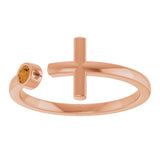 14K Gold Round Natural Citrine Negative Space Cross Ring - Rose Gold - view 13