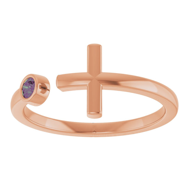 14K Gold Round Lab-Grown Alexandrite Negative Space Cross Ring - Rose Gold - view 13