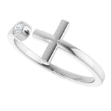 14K Gold Round Natural Diamond Negative Space Cross Ring – 2.5mm Stones - White Gold - view 15