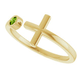 14K Gold Round Natural Peridot Negative Space Cross Ring - Yellow Gold - view 15
