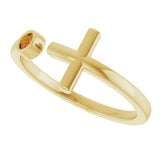 14K Gold Round Natural Citrine Negative Space Cross Ring - Yellow Gold - view 15