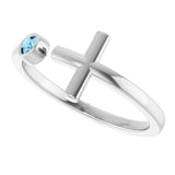 Platinum Round Natural Aquamarine Negative Space Cross Ring - view 15
