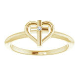 14K Gold Round Natural Diamond Accented Cross & Heart Ring - Yellow Gold - view 13