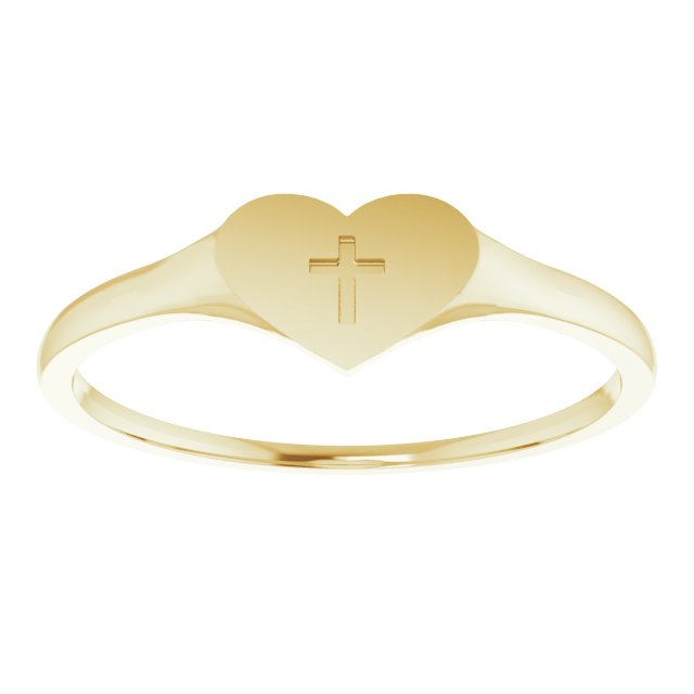 14K Gold Youth Heart & Cross Ring - Yellow Gold - view 3