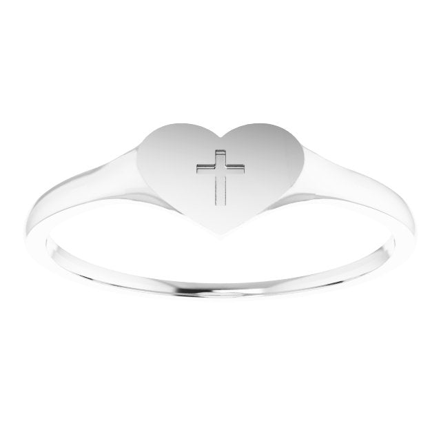 Platinum Youth Heart & Cross Ring - view 3