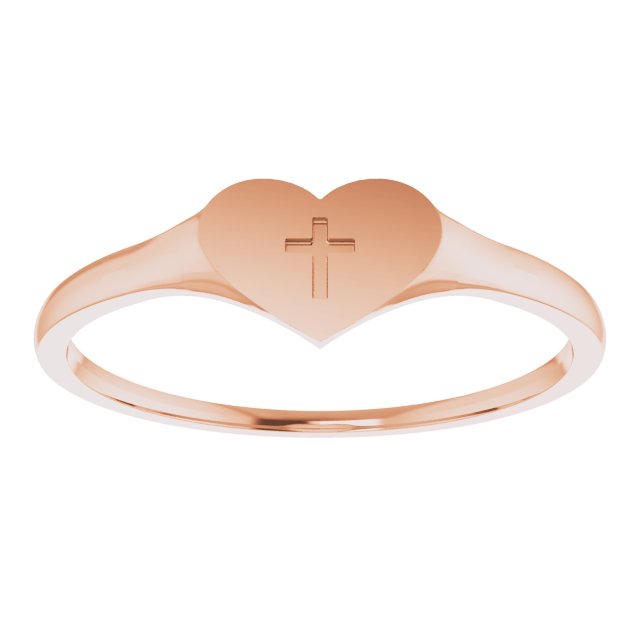 14K Gold Youth Heart & Cross Ring - Rose Gold - view 3