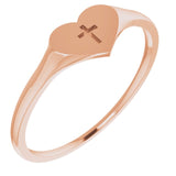 14K Gold Youth Heart & Cross Ring - Rose Gold