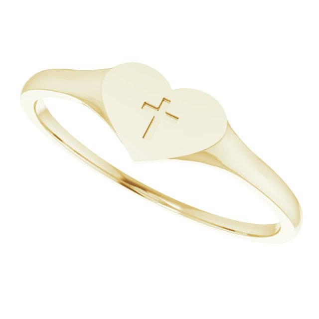14K Gold Youth Heart & Cross Ring - Yellow Gold - view 5