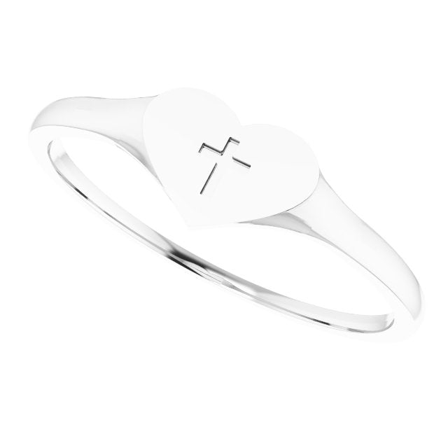 Platinum Youth Heart & Cross Ring - view 6