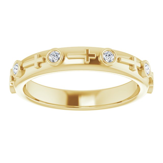 14K Gold Round Natural Diamond Bezel-Set Cross Ring - Yellow Gold - view 8