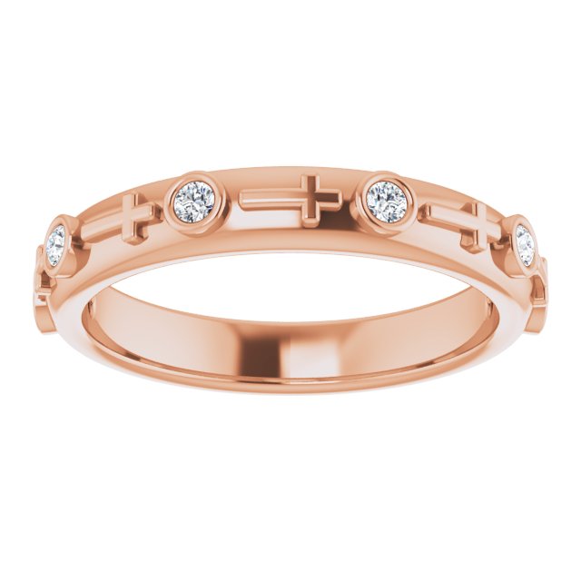 14K Gold Round Natural Diamond Bezel-Set Cross Ring - Rose Gold - view 8