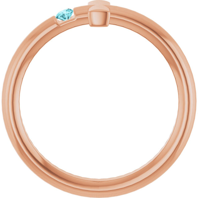14K Gold Round Natural Blue Zircon Sideways Cross Ring - Rose Gold - view 12