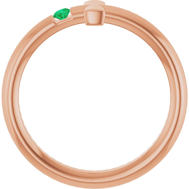 14K Gold Round Natural Emerald Sideways Cross Ring - Rose Gold - view 12