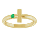 14K Gold Round Natural Emerald Sideways Cross Ring - Yellow Gold - view 13