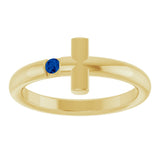 14K Gold Round Natural Blue Sapphire Sideways Cross Ring - Yellow Gold - view 13