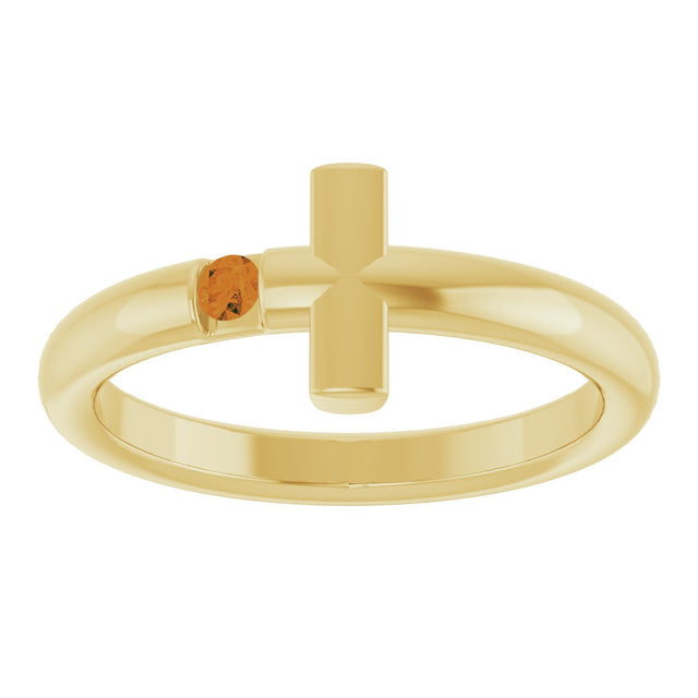 14K Gold Round Natural Citrine Sideways Cross Ring - Yellow Gold - view 13