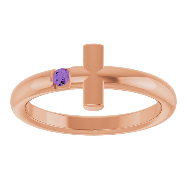 14K Gold Round Natural Amethyst Sideways Cross Ring - Rose Gold - view 13