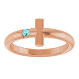 14K Gold Round Natural Blue Zircon Sideways Cross Ring - Rose Gold - view 13