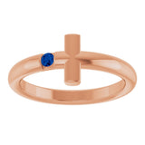 14K Gold Round Natural Blue Sapphire Sideways Cross Ring - Rose Gold - view 13