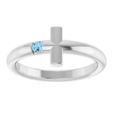 14K Gold Round Natural Aquamarine Sideways Cross Ring - White Gold - view 13