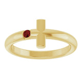 14K Gold Round Natural Mozambique Garnet Sideways Cross Ring - Yellow Gold - view 13