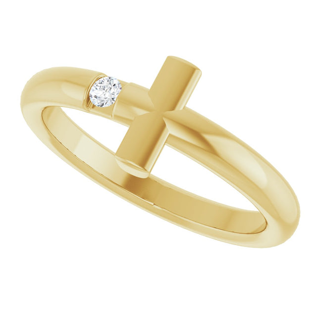 14K Gold Round Natural Diamond Sideways Cross Ring – 2.25mm Stones - Yellow Gold - view 15
