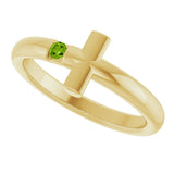 14K Gold Round Natural Peridot Sideways Cross Ring - Yellow Gold - view 15