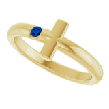 14K Gold Round Natural Blue Sapphire Sideways Cross Ring - Yellow Gold - view 15