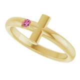 14K Gold Round Natural Pink Tourmaline Sideways Cross Ring - Yellow Gold - view 15