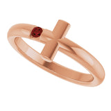 14K Gold Round Natural Mozambique Garnet Sideways Cross Ring - Rose Gold - view 15