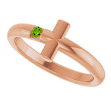 14K Gold Round Natural Peridot Sideways Cross Ring - Rose Gold - view 15