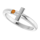 Platinum Round Natural Citrine Sideways Cross Ring - view 15