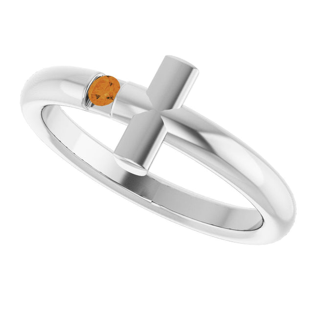 Platinum Round Natural Citrine Sideways Cross Ring - view 15
