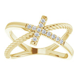 14K Gold Round Natural Diamond Accented Cross Rope Ring - Yellow Gold - view 8