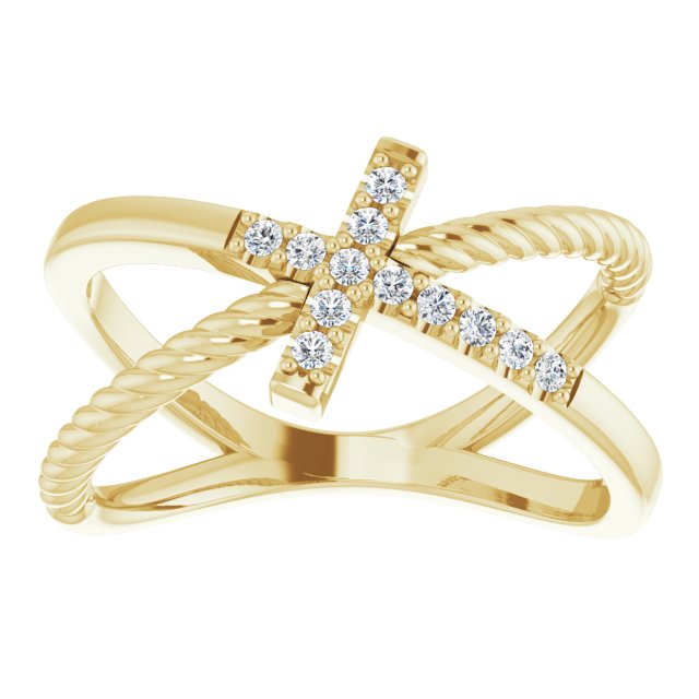 14K Gold Round Natural Diamond Accented Cross Rope Ring - Yellow Gold - view 8