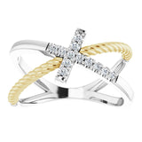 14K Gold Round Natural Diamond Accented Cross Rope Ring - Two-Tone - view 8