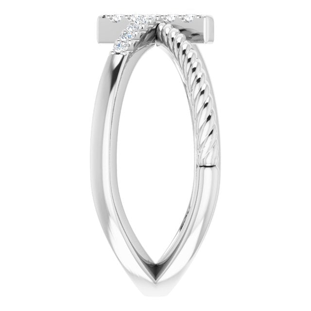 Platinum Round Natural Diamond Accented Cross Rope Ring - view 9